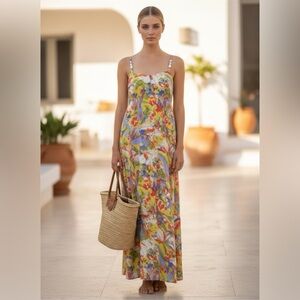 Tommy Bahama Dress Women’s L  Noli Blooms Multicolor Tropical Floral Maxi Resort
